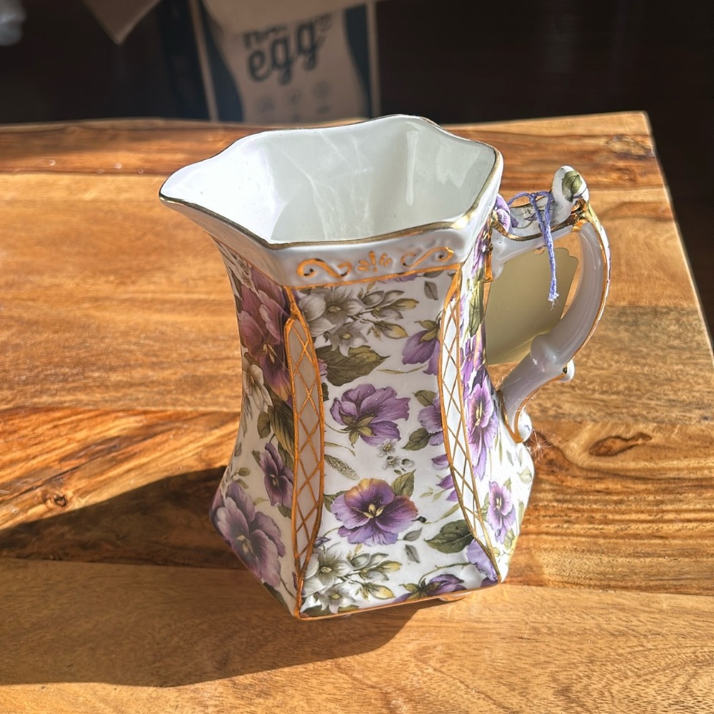 Crown Dorset Staffordshire England vintage teapot w purple flowers